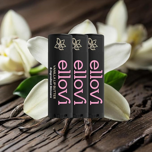 Natural Lip Butter Lip Balm - Vanilla - Pure Enough to Eat - Made With Just 6 Vegan Ingredients - 100% Natural & Organic Moisturizing Lip Care for All Day Hydration (4-Pack)