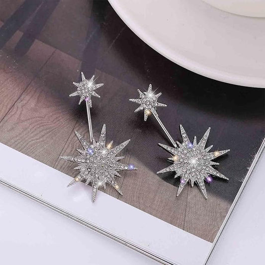 Starburst Jacket Earrings Gold Rhinestone Sun Earrings Front Back Studs Earrings Boho Celestial Earrings Jewelry for Women and Girls Gifts