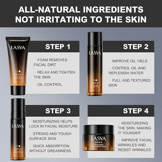 Anti Aging Skin Care Set for Men,Reduce Wrinkles & Hydrate Mens Skin Care Kit Cleanser,Toner,Lotion,Face Cream,Complete Skincare Process for Men Unique Skin Care Sets & Kits(4-Pcs)