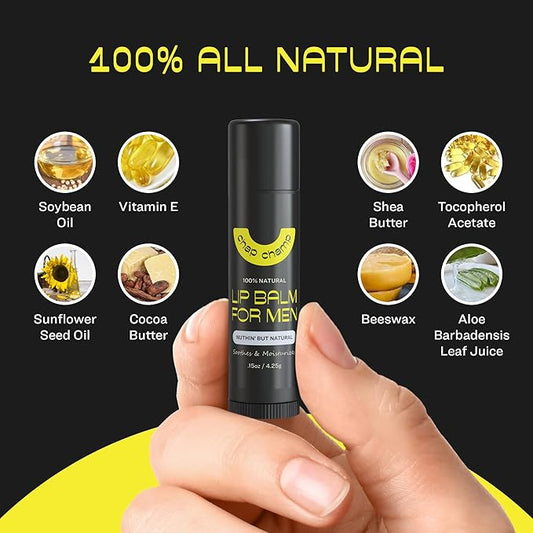 Lip Balm for Men - All Natural Mens Chapstick - Mens Lip Balm - Contains Vitamin E and Beeswax - Chapstick for Men - Peppermint, Coconut & Vanilla Lip Balm - 6 Pack Lip Balm Men