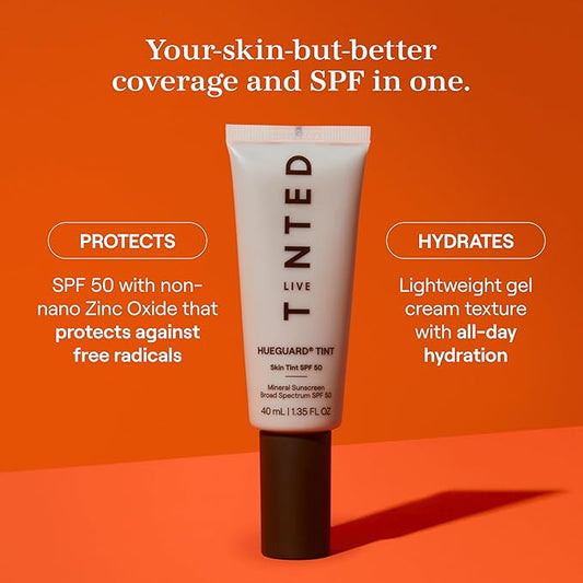 Live Tinted Hueguard Skin Tint SPF 50 - Tinted Mineral Sunscreen with Light-Medium Buildable Coverage With a Hydrating and Radiant Finish - Water and Sweat Resistant, 1.35 fl oz - Shade 06