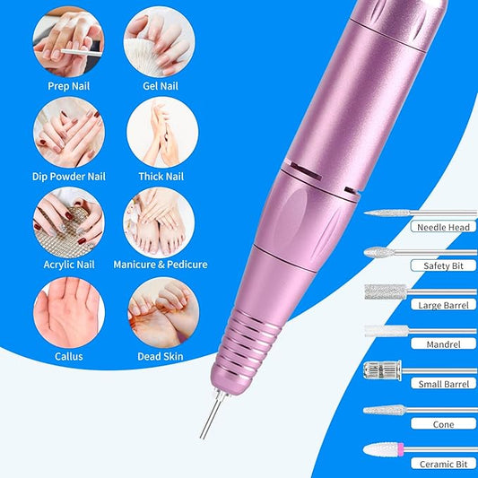 Portable Nail Drill Professional 35000 RPM, MOCOWIND Rechargeable Electric Nail File Machine for Acrylic Nails Gel Polishing Removing, Cordless E-File with Bits for Manicure Salon Home, Blue & Purple