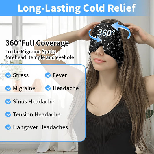 Migraine Relief Cap,Headache Relieve Cap,Black Constellation Pattern Reusable Gel Ice Head Wrap Cap for Tension,Stress,Hangover & Puffy Eyes.