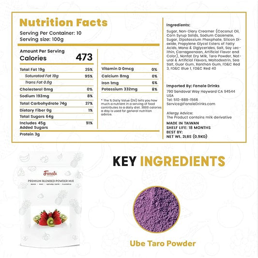 Fanale Premium Ube Taro Bubble Tea Flavoring Powder | Purple Sweet Potato Powder | Perfect for Baking, Smoothies, Desserts and Drinks | Instant Flavoring Powder for Boba Milk Tea - 2 Pounds (Pack of 10)
