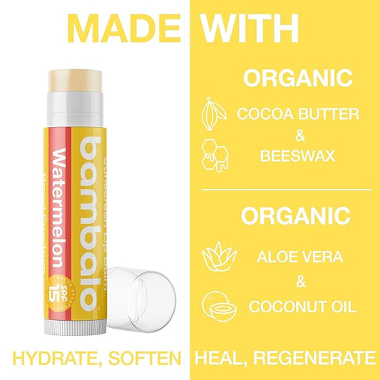 4-Pack Variety SPF 15 Lip Balm - Organic Ingredients, Broad Spectrum UVA/UVB Protection - Hydrating & Moisturizing, USA Made