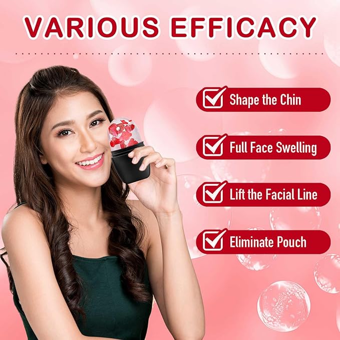 XHJRI Ice Face Roller Massager,Ice Cube Roller for Face, Eyes and Neck Naturally Conditioning and Skin Care,De-Puff Eye Bags,Reduce Migraine Pain,Reusable Massage Silicone Ice Mold (New Black)