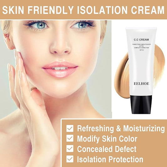 Skin Tone Adjusting CC Cream Spf 50, Colour Correcting Self Adjusting for Mature Skin, Moisturizing Skin, Primer, Concealer, Brightening Skin Tone(2Pcs Natural Color)