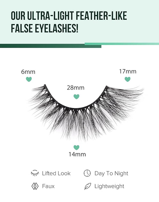 Cat Eye Lashes Soft Mink False Eyelashes Natural False Lashes Wispy Fake Lashes C Curl Faux Mink Lashes Fluffy False Lashes Pack 17MM