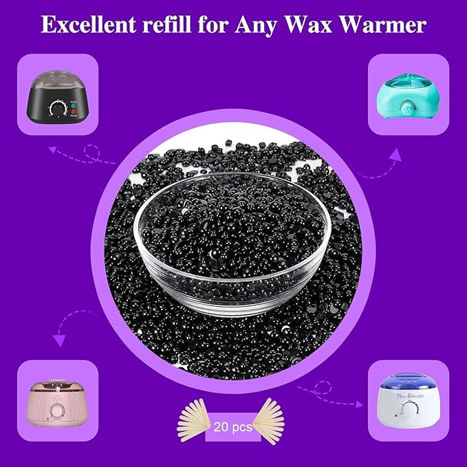 Wax Beads, 3.3lb Hard Wax Beads Bulk for Hair Removal, Face Brazilian for Bikini, Leg, Underarm, Wax Beans At Home Waxing Kit (Black)