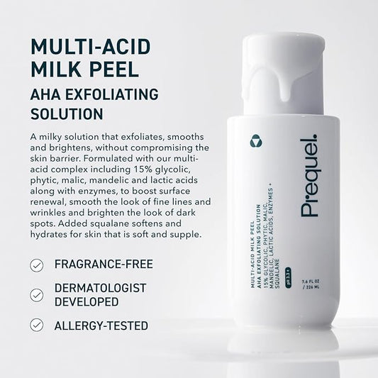 Skin Multi-Acid Milk Peel, Professional Exfoliating Solution. 15% Glycolic Acid Face Peel with Lactic Acid and Enzymes. Hydrating Chemical Exfoliant. Clinical Strength Formula, 7.6oz Bottle.