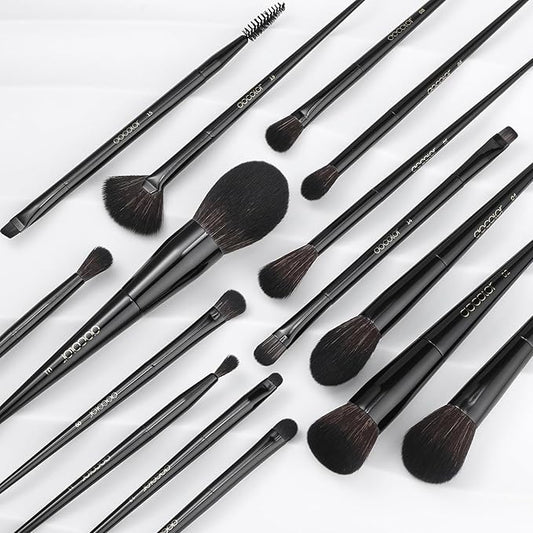 Docolor Makeup Brushes 15Pcs Obsidian Makeup Brush Set Premium Synthetic Powder Kabuki Foundation Contour Blush Concealer Eye Shadow Blending Eyeliner Crease Eyebrow Make Up Brush Kit