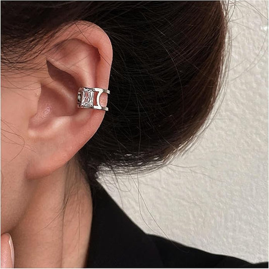 Vintage Crystal Ear Cuff Earrings Black Onyx Cuff Earrings Rhinestone Cartilage Earrings Silver Open Cuff Wrap Earrings Jewelry for Women