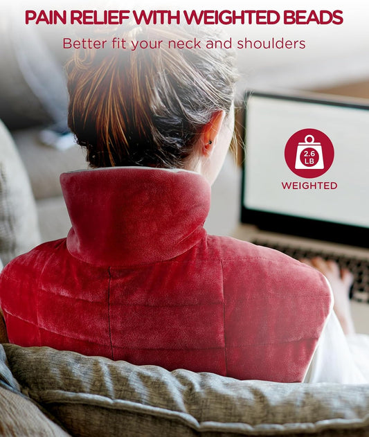 Heating Pad for Neck and Shoulders and Back, Comfytemp Weighted Electric Heat Pad for Pain Relief, 2.6lb Large Heated Wrap, 9 Heat Settings, 11 Auto-Off, Women Men Birthday Gifts Red