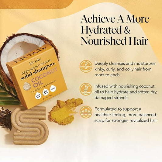 Kitsch Coconut Oil Shampoo Bar - Hydrate & Soften Dry Damaged Hair - Deep Moisturizing Curly Hair Shampoo - Safe Shampoo for Color Treated Hair - Silicone, Paraben & Sulfate Free - 3.2 oz