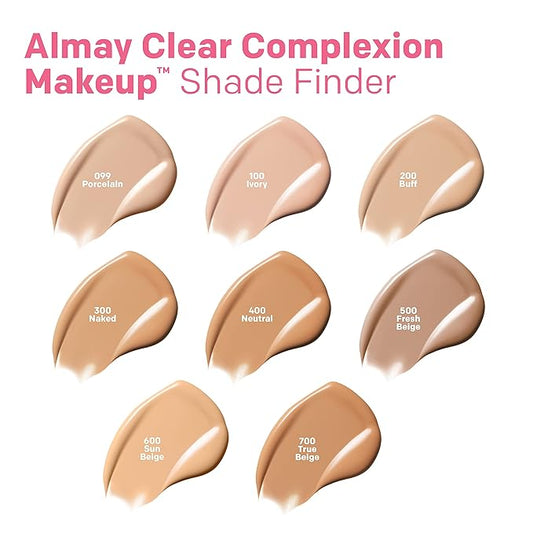 Almay Clear Complexion Acne Foundation Makeup with Salicylic Acid - Lightweight, Medium Coverage, Hypoallergenic, -Fragrance Free, for Sensitive Skin , 200 Buff, 1 fl oz.