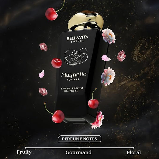 BELLAVITA Luxury Mood Collection MAGNETIC Perfume for Women 100ml | Pheromone Inspired Technology Long Lasting Fragrance | Notes of Rose, Jasmine and Cherry | Gourmet, Spicy Premium Fragrance