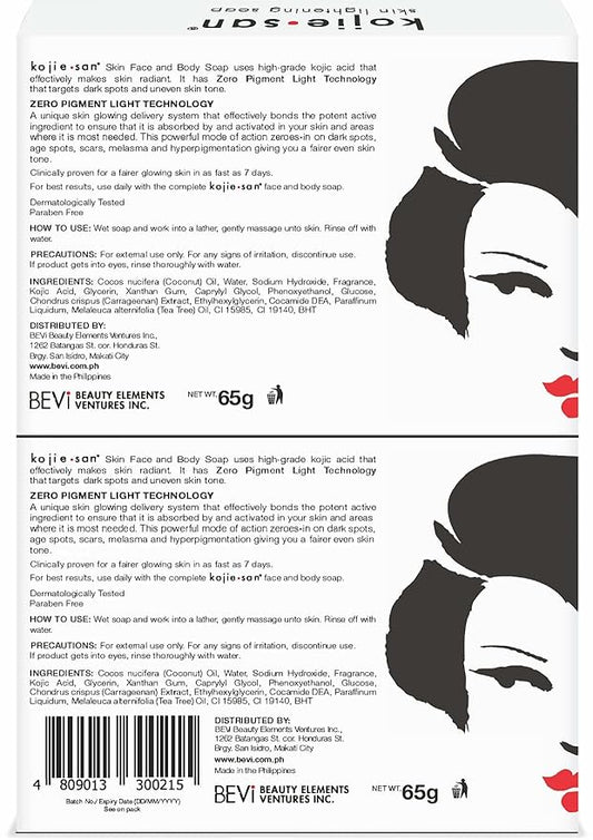 Kojie San Skin and Body Soap 2 Piece Set – Original Kojic Acid, Dark Spot Remover Soap Bar with Coconut & Tea Tree Oil – 65g x 2 Bars & 30g Face Cream