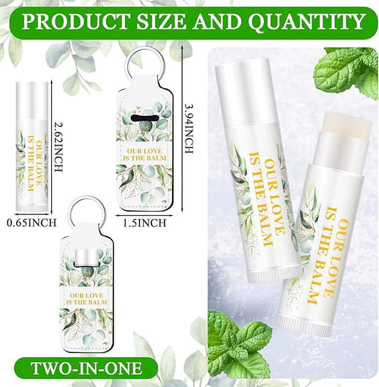 18 Sets Baby Shower Bridal Shower Favors for Guests Bulk Lip Balm and Lipstick Holder Keychains Set Baby Shower Bridal Shower Goodies Bags Thank You Gifts for Guests(Eucalyptus Wedding)