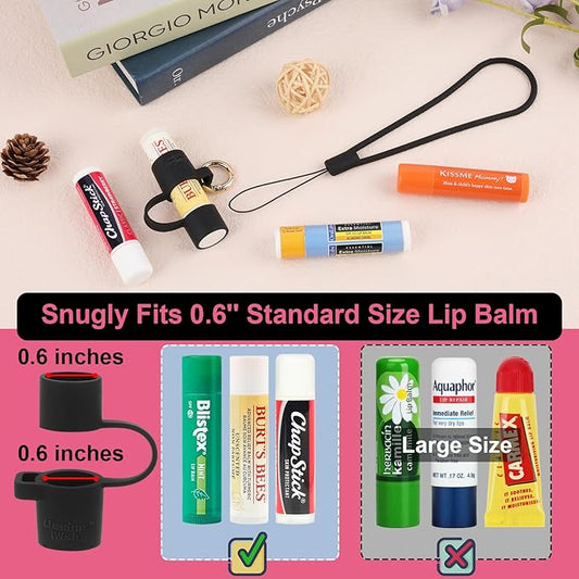 Desing Wish Silicone Lip Balm Holder with Silicone Zipper Pouch, Portable Lip Balm Keychain Sleeve - Silicone Storage Bag for Lip Balms/Small Cosmetics/Earphones/Keys - Black