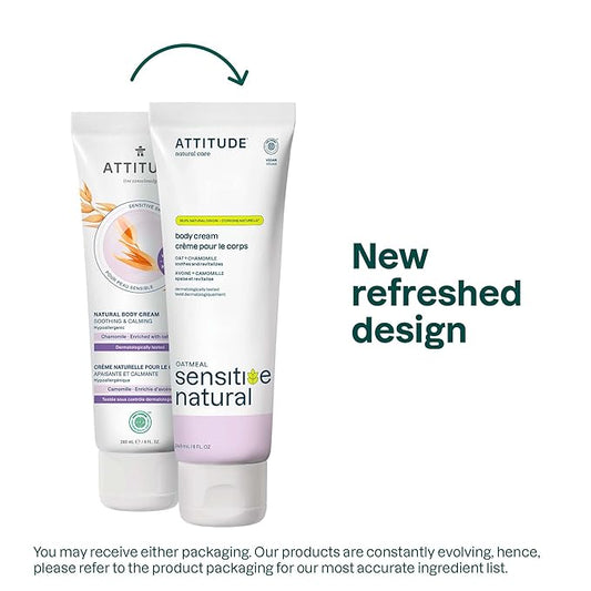 ATTITUDE Body Cream for Sensitive Skin with Oat, EWG Verified, Dermatologically Tested, Vegan, Chamomile, 8 Fl Oz