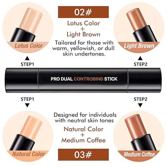 4 Colors Cream Contour, Stick Palette, Contouring Concealer, Stick Primer, Face Makeup Kit for Beginners, Cream Concealer and Highlight Stick(#2+3)