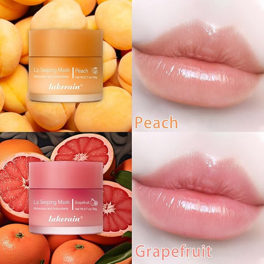Lip Mask Overnight, Lip Sleeping Mask, lip Mask With Vitamin C, Antioxidants, Improves Dryness, Hydrating &Prevention Dry and Crack Lip Scrubs Exfoliator (peach&grapefruit)