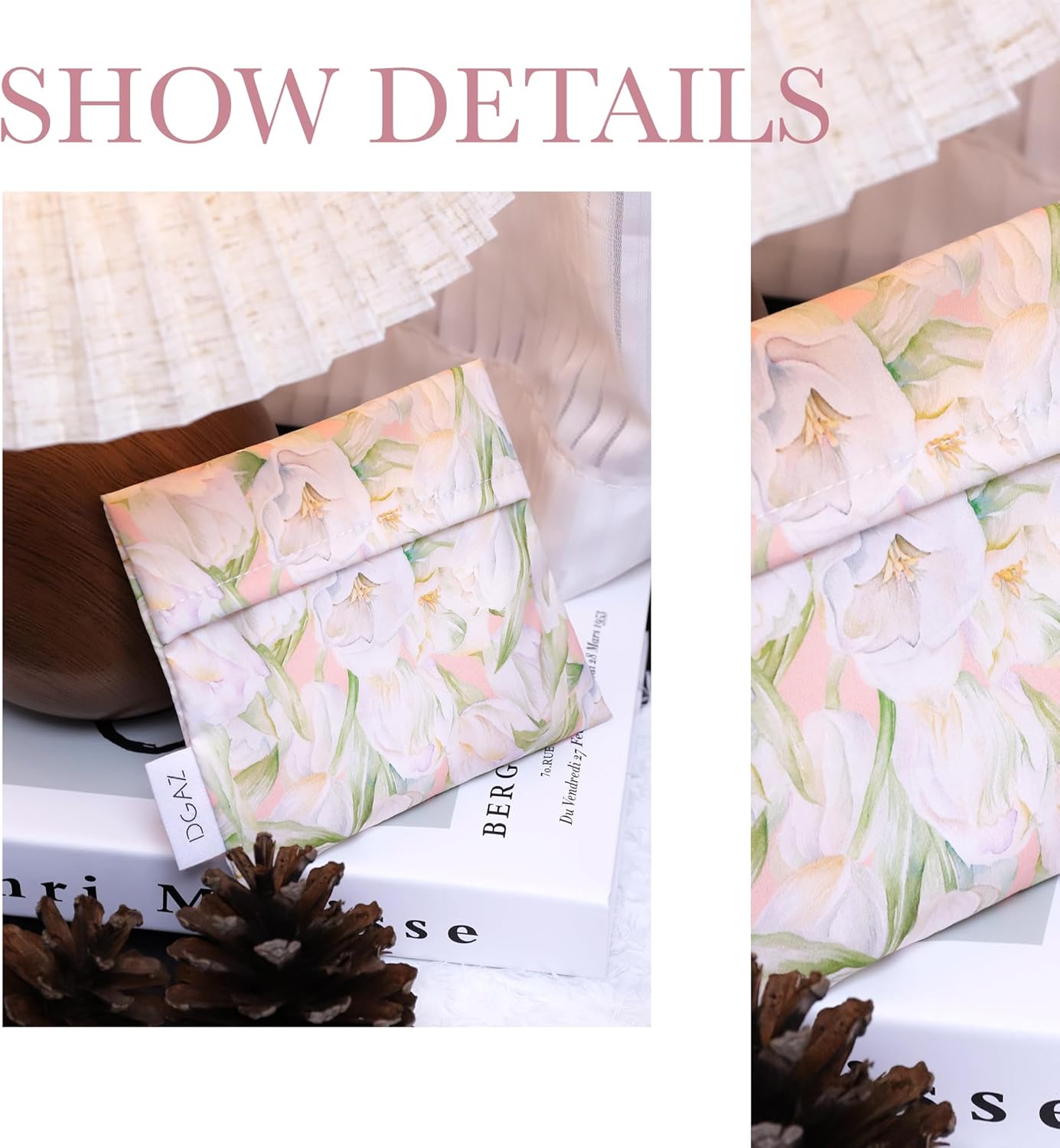 DGAZ Sanitary Napkin Storage Bag, Period Bag for Teen Aged Girls, Portable Period Bag for Panty Liners/Menstrual Cup/Small Tampons,Mini Makeup Bag for Purse(French Tulips)