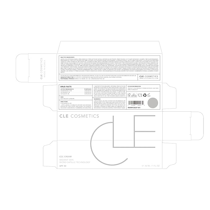 CLE Cosmetics CCC Cream (Warm Deep 501) - Color Correcting Foundation with Sunscreen - Lightweight, Hydrating, Light to Medium Coverage - BB & CC Cream Hybrid - 1 fl oz