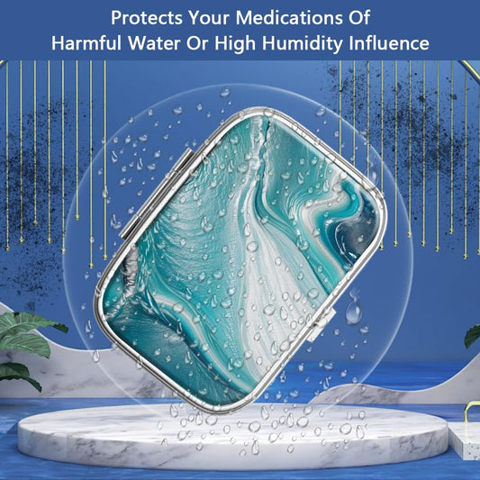 Pill Box 2 Compartment Small Pill Case,Portable for Pocket or Purse Pill Organizer Pill Container Holder to Hold Vitamins, Medication, Fish Oil and Supplements(Ocean Marble)