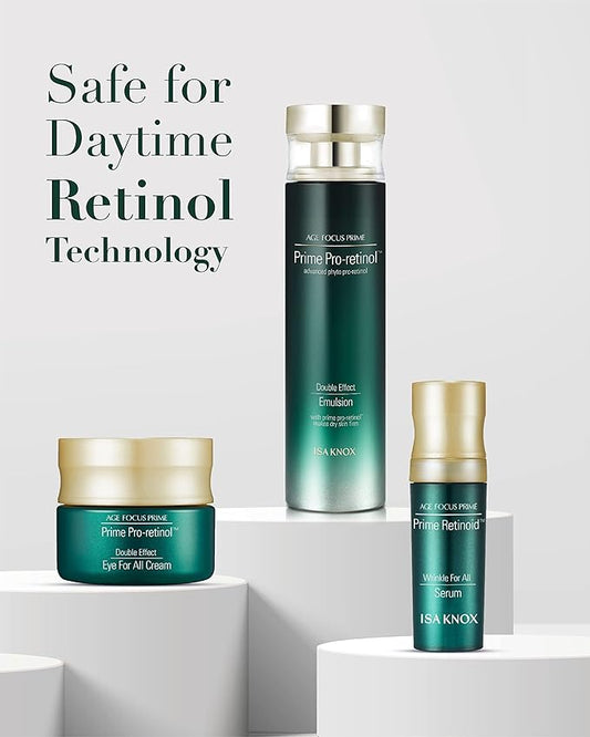 ISA KNOX AGE FOCUS PRIME Double Effect Emulsion by LG Beauty, PRIME Wrinkle For All Serum & PRIME Eye For All Cream - Korean Skin Care, Daytime Retinol (177 ml/5.99 fl oz)