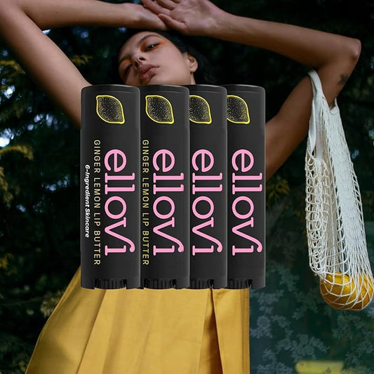 Natural Lip Butter Lip Balm - Ginger Lemon - Pure Enough to Eat - Made With Just 6 Vegan Ingredients - 100% Natural & Organic Moisturizing Lip Care for All Day Hydration (4-Pack)