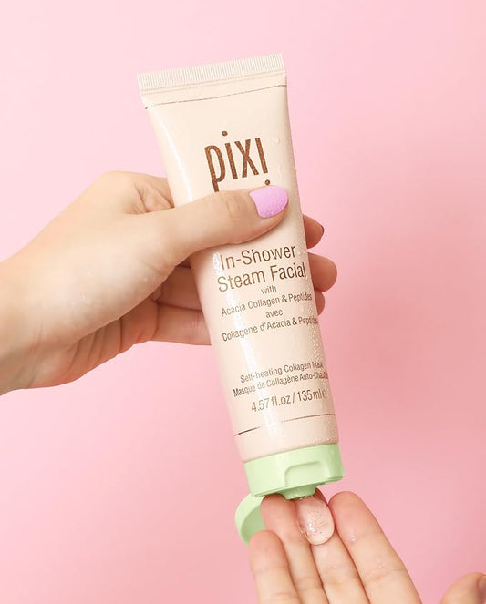 Pixi In-Shower Steam Facial | Gel-to Oil Cleanser for Radiant Skin | Deeply Nourishes, Softens & Tones | Self-heating for Use in Shower or Bath | 4.6 fl oz/ 135 ml