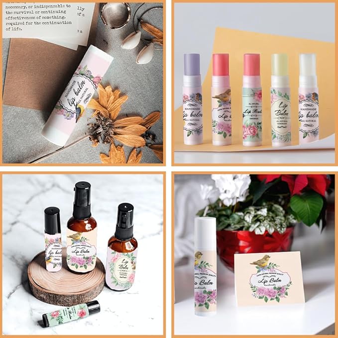 OLYCRAFT 100Pcs Self-Adhesive Lip Balm Tag Stickers 1.7x2.1 inch Waterproof Adhesive Label with Bird Patterns Rectangle Lipstick Tag Sticker for Lip Balm Container Tubes Lipstick Wrapping Decoration