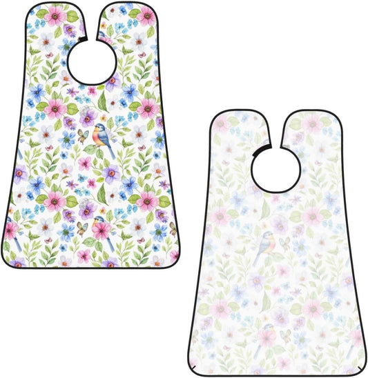 Non-Stick Beard Bib for Shaving, Watercolor Floral Vintage Flowers and Birds Butterflies Peony Flower Shave Bib, Waterproof Hair Catcher with Suction Cups, Grooming Apron Men Husband