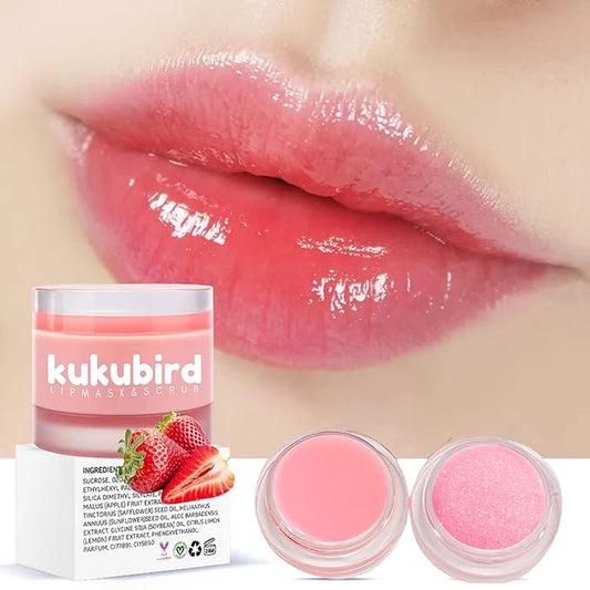 kukubird Lip Mask Overnight Hydrating Lip Balm Mask Exfoliating Lip Scrub Lip Care Treatment For Chapped and Cracked Lips-Strawberry