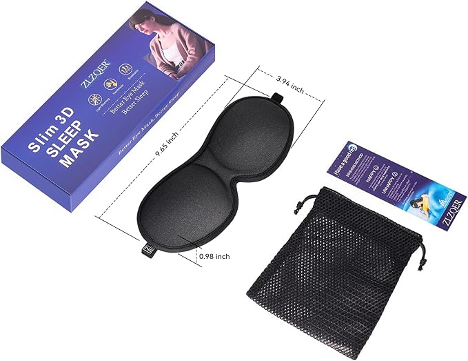 Slim 3D Sleep Mask for Side Sleepers, Blackout Sleeping Maskfor Men Women, Zero Eye Pressure, Ultra Soft Eye Masks for Sleeping, Perfect for Travel, Nap, Meditation, Airplane (Black)