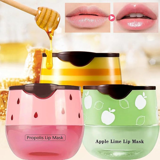 1PCS Lip Balm Honey Pot,Honey/Apple Lime Lip Mask Overnight Moisturizing Lip Balm,Hydrating Prevention Dry & Cracked Lip Exfoliator Lip Wrinkle Care Sleeping Lip Mask (Apple Lime)