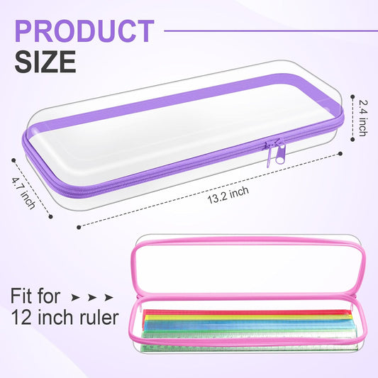 Hoolerry 4 Pcs Hard Clear Zipper Case Makeup Bags Plastic Pencil Pouch Transparent Storage Box Containers for Cosmetics, Snacks, Building Blocks, Puzzles(Pastel,13.2 x 4.7 x 2.4 in)
