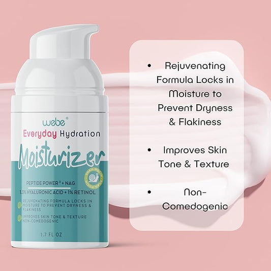 WEBE Hydration Snail Mucin Moisturizer – Hydrating Face Cream with Hyaluronic Acid, Retinol & Peptides for Smoother, Youthful-Looking Skin