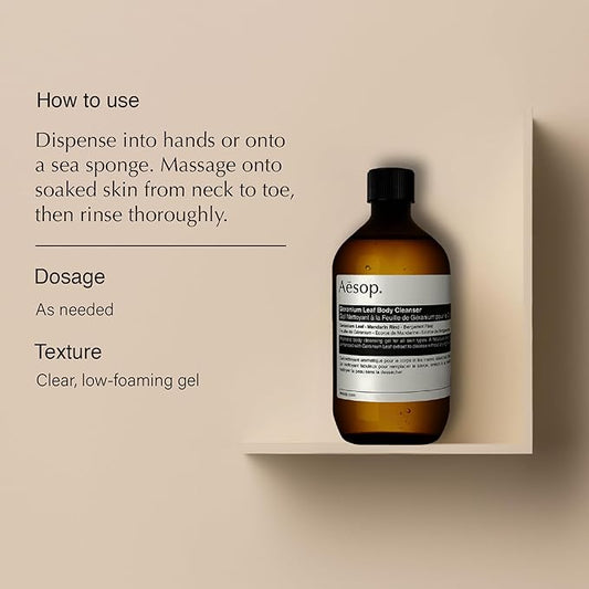 Aesop Geranium Leaf Body Cleanser - Invigorating Gentle Cleansing Gel - Green, Citrus, Fresh - 16.9 fl oz