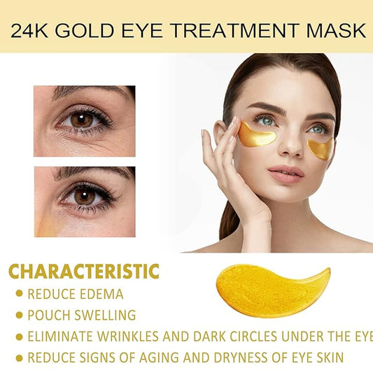 24k Gold Under Eye Patches, 60 Pcs Eye Gels, Anti-Aging Collagen Hyaluronic Acid Under Eye Mask, Under Eye Mask for Dark Circles and Puffiness, Eye Bags, Wrinkles