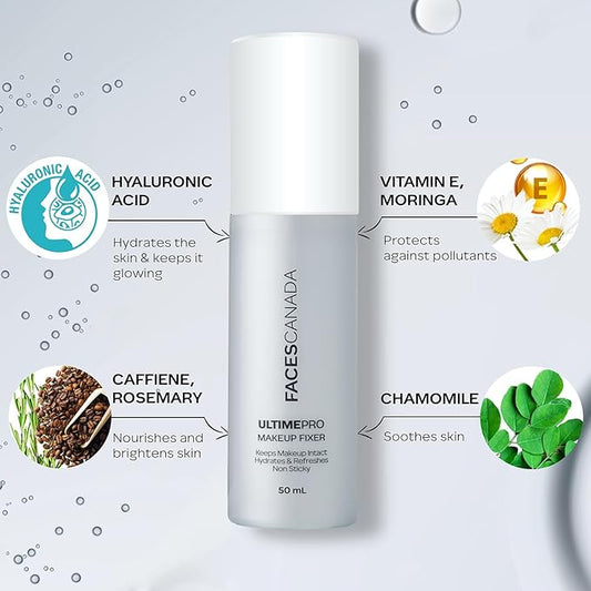 Faces Canada UltimePro Makeup Fixer Spray | Keeps Makeup Intact & Long-Lasting | Hydrating, Non-Sticky Mist for Fresh Finish | Lightweight & Refreshing | 1.69 Fl Oz (50ml)