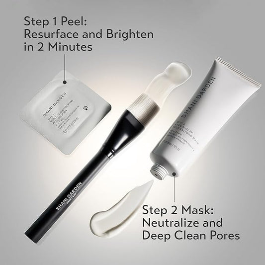 SHANI DARDEN SKIN CARE Triple Acid Peel, 2-Step Exfoliating Face Peel with Mandelic, Lactic & Glycolic Acids, Kaolin Clay Neutralizing Mask & Brush, Helps Improve Dark Spots & Skin Texture, 1.69 fl oz