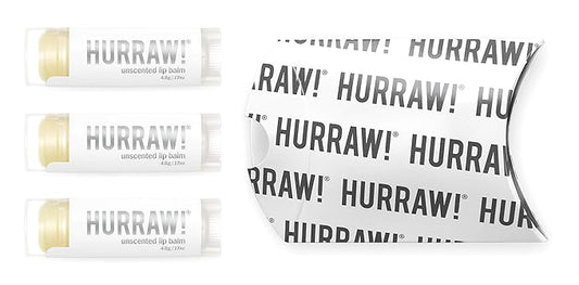 Hurraw! Unscented Lip Balm, 3 Pack: Organic, Certified Vegan, Cruelty and Gluten Free. Non-GMO, 100% Natural Ingredients. Bee, Shea, Soy and Palm Free. Made in USA