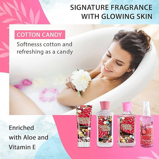Cotton Candy Bath & Body Kit, 3 Fl Oz, Ideal Skincare Gift Home Spa Set, Includes Body Lotion, Shower Gel, Body Cream, and Fragrance Mist, Birthday Mother's Day Gifts