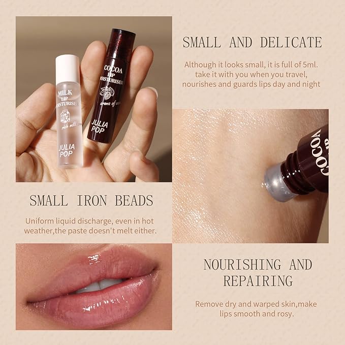 Lip Oil, Lip Balm Set Lasting Moisturizing and Care of your Lips, Lip Sleeping Mask Cracked Dry Lips Moisturize, Coco for Day and Milk for Night(Pack of 2)
