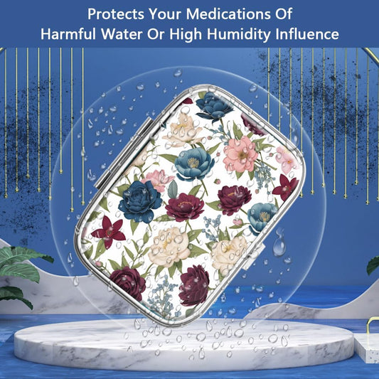 Pill Box 2 Compartment Small Pill Case,Portable for Pocket or Purse Pill Organizer Pill Container Holder to Hold Vitamins, Medication, Fish Oil and Supplements(Garden Flowers)