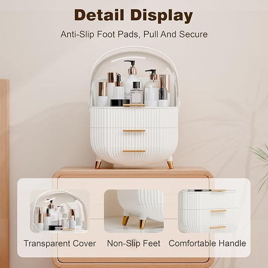 Makeup Organizers and Storage, Make up Organizer for Vanity Cosmetics Skincare Organizers With Lid and Drawers Display Cases for Countertop(White)