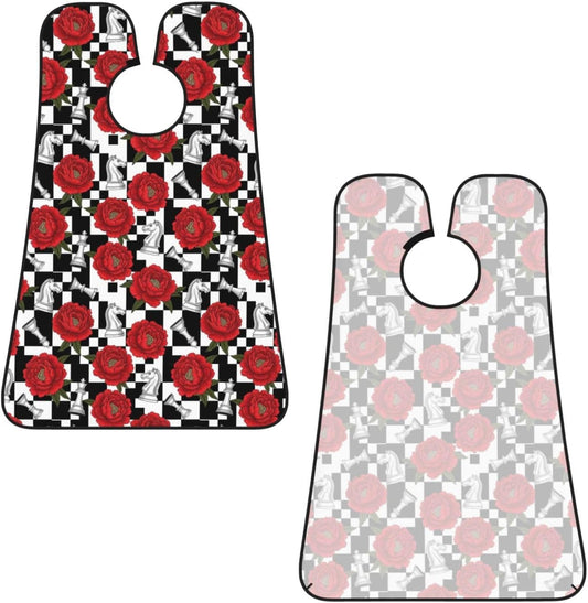 Beard Hair Catcher for Men, Waterproof Shaving Bib Apron Non-Stick, Trimming Tool for Dad Husband, Red Peony Flowers Black White Chess Checkered Horse Floral Shave Bib