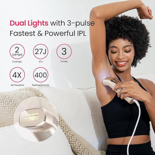 IPL Laser Hair Removal for Women and Men, 2 Lights, 2℃, 16.6 cm² Sapphire Ice Cooling for Sensitive Skin, 4-Pulse Mode for Ingrown Hair, Bikini, Face, Body Permanent Epilator Home Hair Removal Device